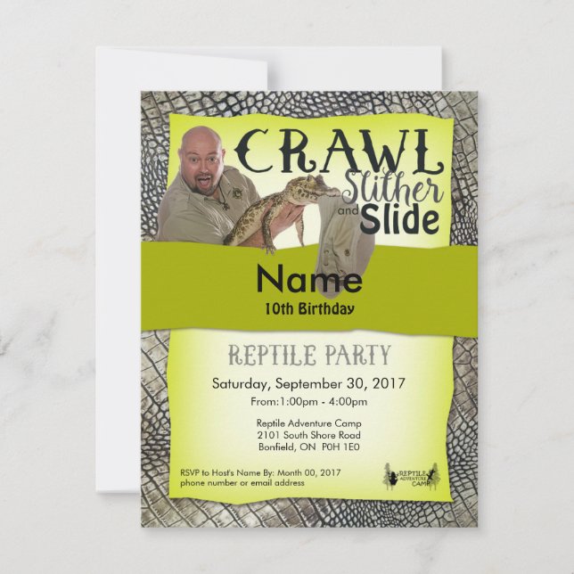 Reptile Party Invitations On-Site Party (Front)