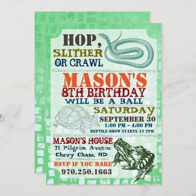 Reptile Show Birthday Party Invitation (Front/Back)