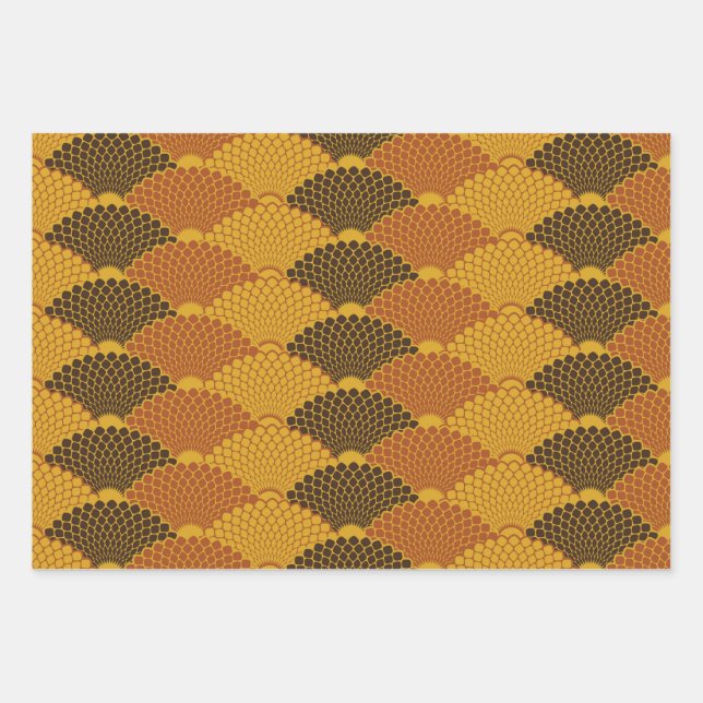 Reptile skin japanese seamless pattern (gold) wrapping paper sheet (Front)