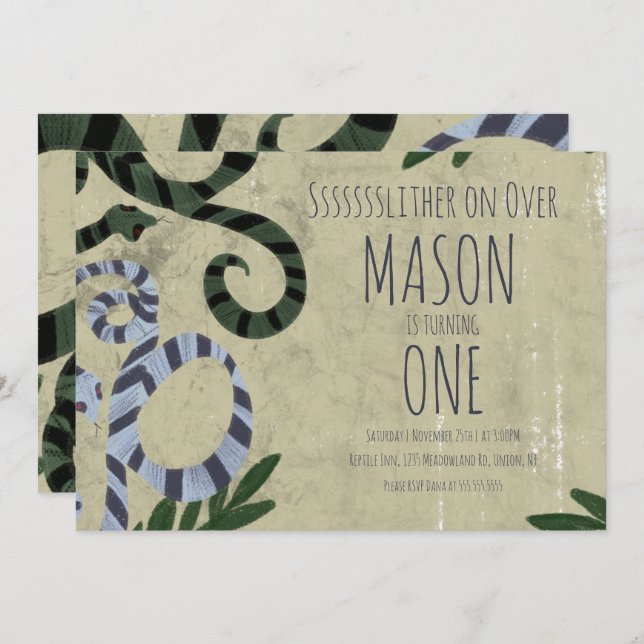 Reptile Snake Art Zoo Birthday Party Invitation (Front/Back)