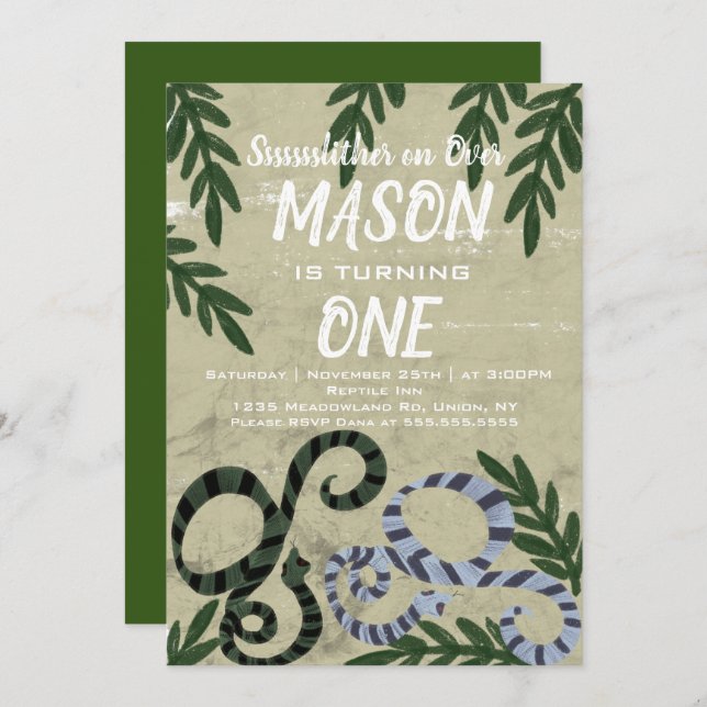 Reptile Snake Zoo Tropical Birthday Party Invitation (Front/Back)