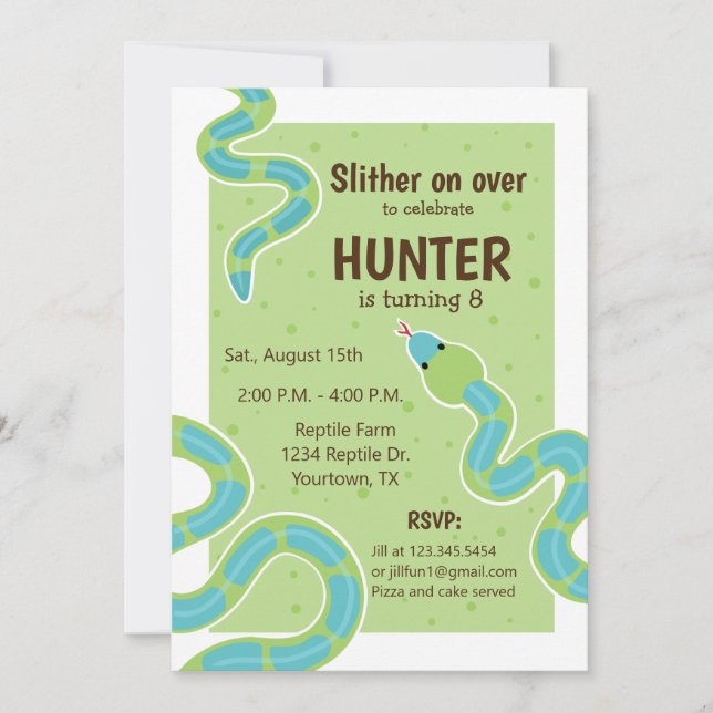 Reptile Theme Party Birthday Invitation (Front)