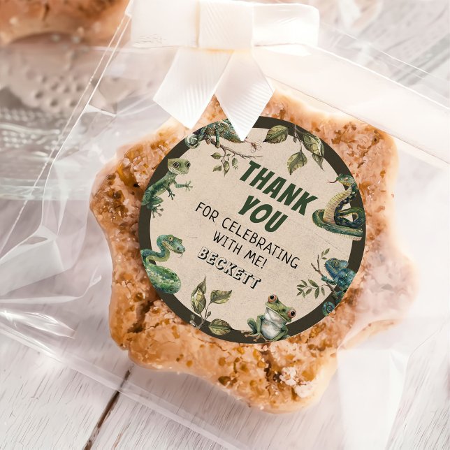 Reptile Themed Kid's Birthday Party  Classic Round Sticker (Creator Uploaded)