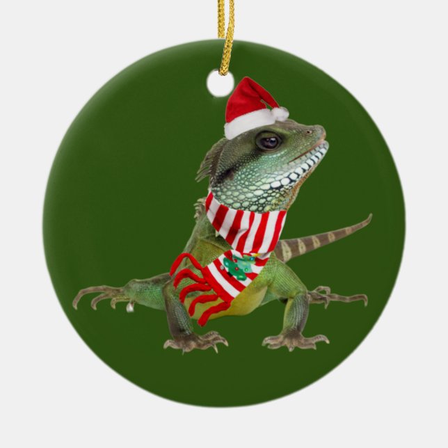 Reptile With Hat Scaft Christmas Ceramic Tree Decoration (Front)