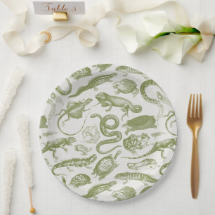 Reptiles and Amphibians Animals Goblincore Pattern Paper Plate