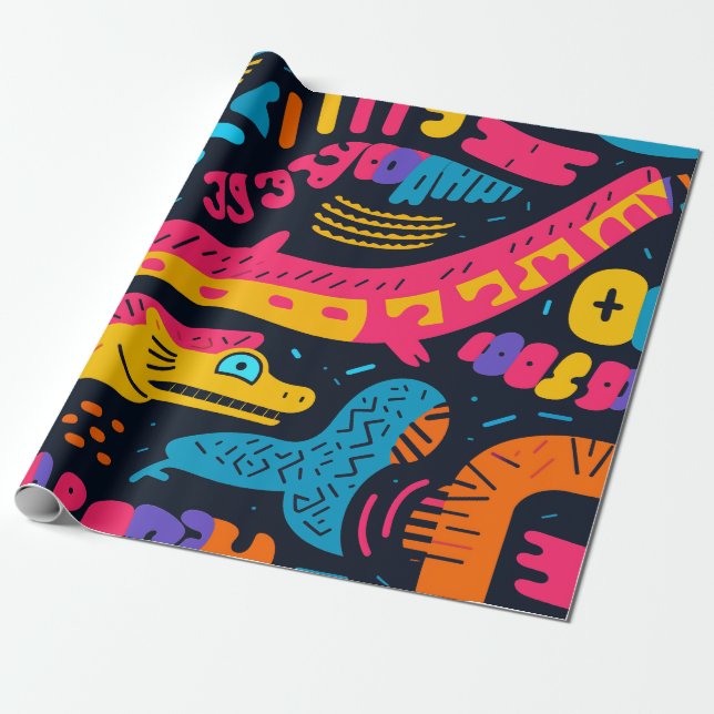 Reptiles in vibrant colours wrapping paper (Unrolled)