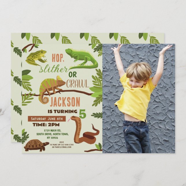 Reptiles Snake Birthday Party Lizard Frogs Iguana Invitation (Front/Back)