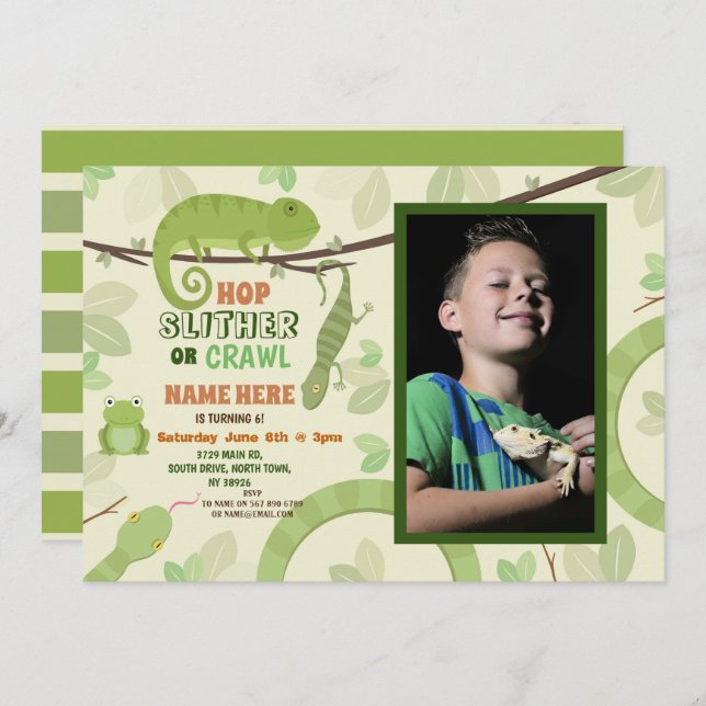 Reptiles Snake Birthday Party Lizard Photo Iguana Invitation (Front/Back)