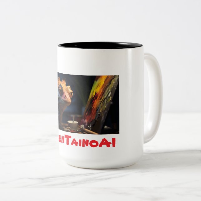 Reptilian AI Artist, By Ruben Taino Two-Tone Coffee Mug (Front Right)