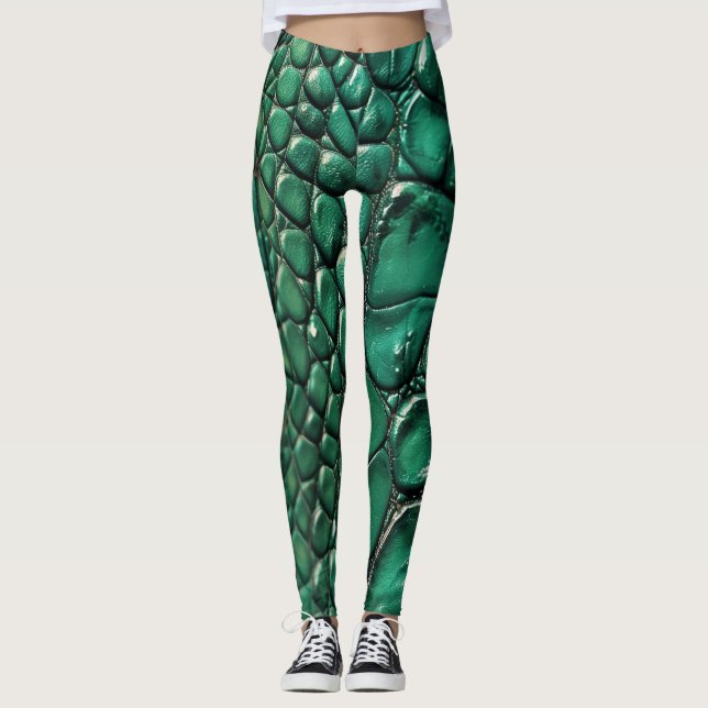 Reptilian Chic Emerald Design Leggings (Front)
