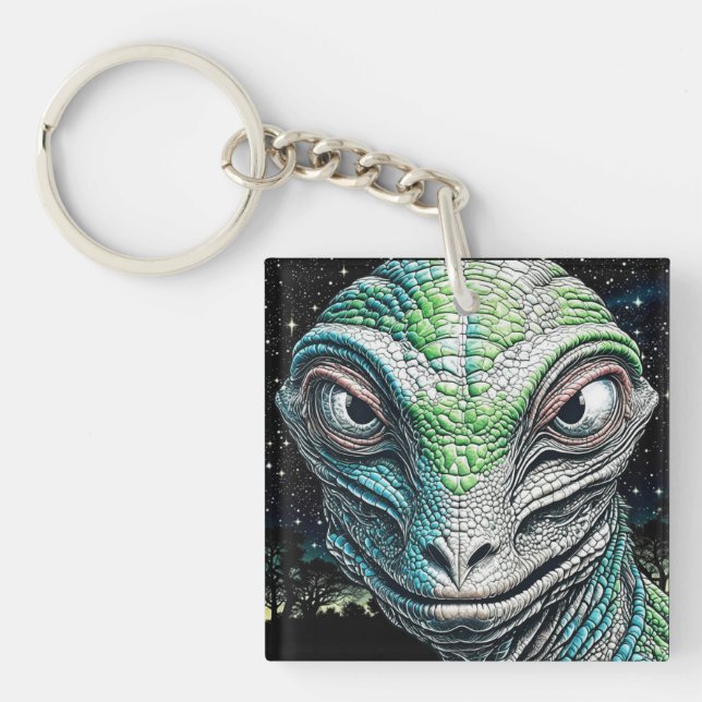 Reptilian Lizard Man Alien Extraterrestrial Being Key Ring (Front)