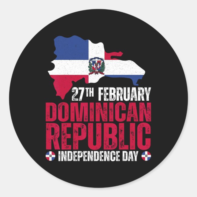 Republic Independence Day Dominican Flag And Map  Classic Round Sticker (Front)