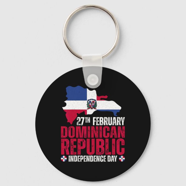 Republic Independence Day Dominican Flag And Map  Key Ring (Front)