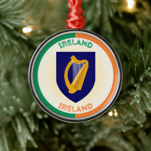 Republic of Ireland Coat of Arms Circle Shape  Metal Tree Decoration