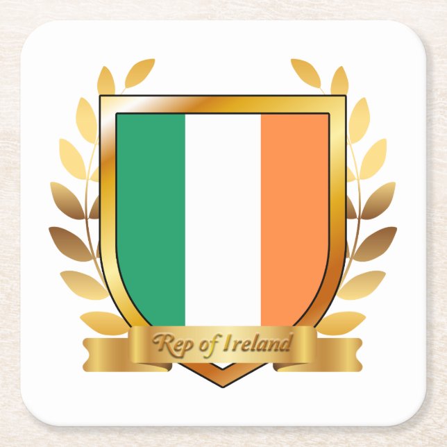 Republic of Ireland Flag Shield Square Paper Coaster (Front)