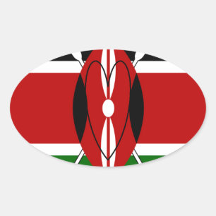 Republic of Kenya National Flag Black red green Ar Oval Sticker