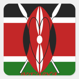 Republic of Kenya National Flag Black red green Ar Square Sticker