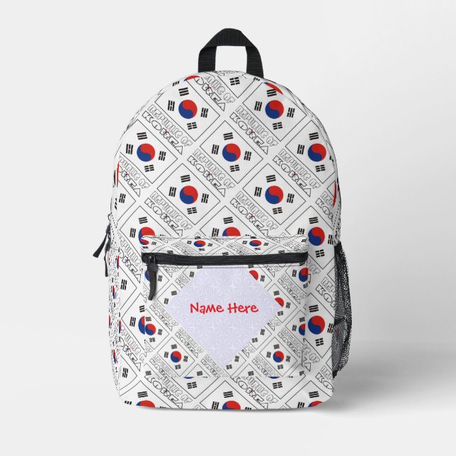 Republic of Korea Flag Heritage Printed Backpack (Front)