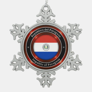 Republic of Paraguay Snowflake Pewter Christmas Ornament