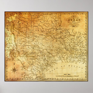 REPUBLIC of TEXAS 1841 MAP Poster