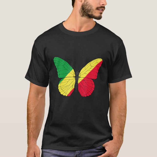 Republic Of The Congo Flag Butterfly Congolese Gra T-Shirt (Front)