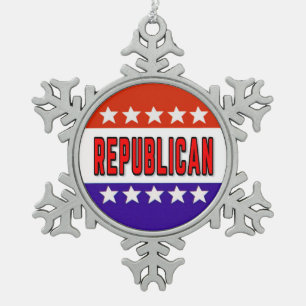 Republican Button Snowflake Pewter Christmas Ornament