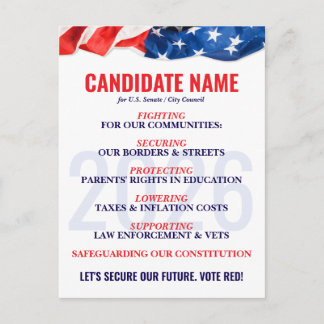 Republican Candidate Election Campaign Push Card