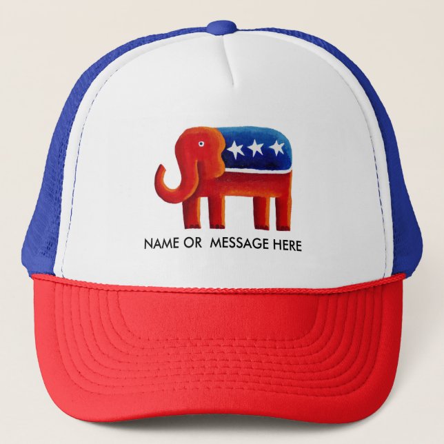Republican Elephant Custom Name or Message Trucker Hat (Front)