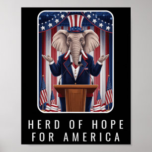 Republican Elephant Herd Of Hope For America Funny Poster