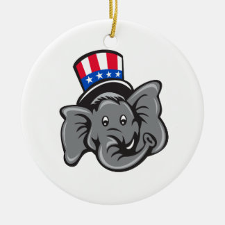Republican Elephant Mascot Head Top Hat Cartoon Ceramic Tree Decoration