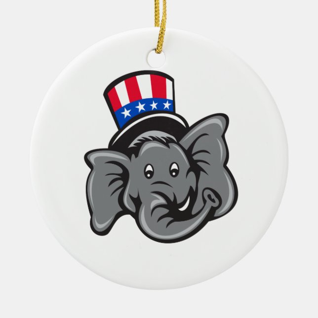 Republican Elephant Mascot Head Top Hat Cartoon Ceramic Tree Decoration (Front)