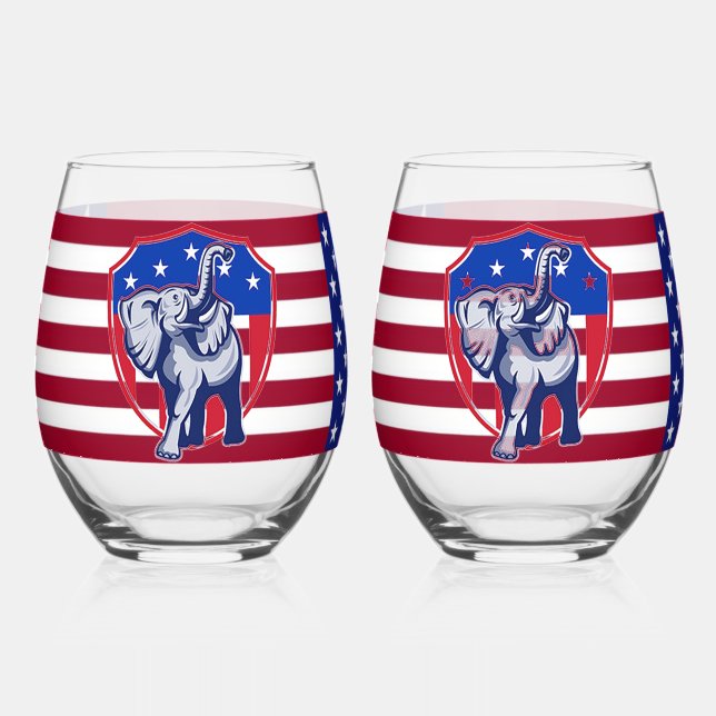 Republican Elephant Stemless Wine Glass (Front)