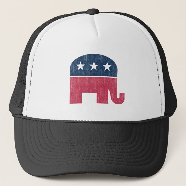 Republican Elephant Vintage Distressed Trucker Hat (Front)
