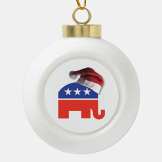 Republican Elephant wearing a Santa Claus Hat Ceramic Ball Christmas Ornament