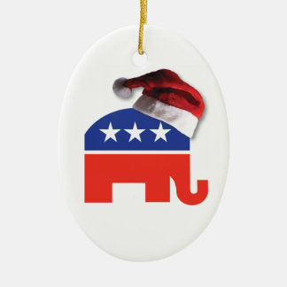 Republican Elephant wearing a Santa Claus Hat Ceramic Tree Decoration