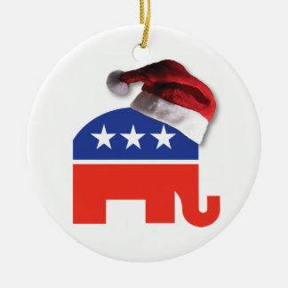 Republican Elephant Wearing a Santa Claus Hat Ceramic Tree Decoration