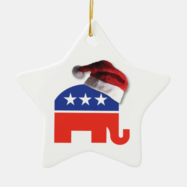 Republican Elephant wearing a Santa Claus Hat Ceramic Tree Decoration (Front)
