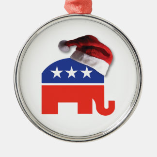 Republican Elephant wearing a Santa Claus Hat Metal Tree Decoration