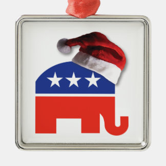 Republican Elephant Wearing a Santa Claus Hat Metal Tree Decoration