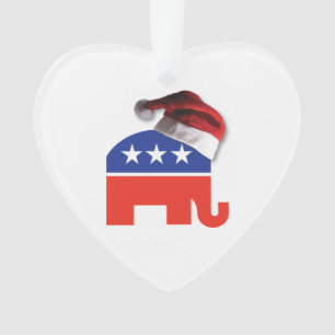 Republican Elephant wearing a Santa Claus Hat Ornament