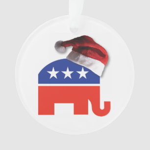 Republican Elephant wearing a Santa Claus Hat Ornament