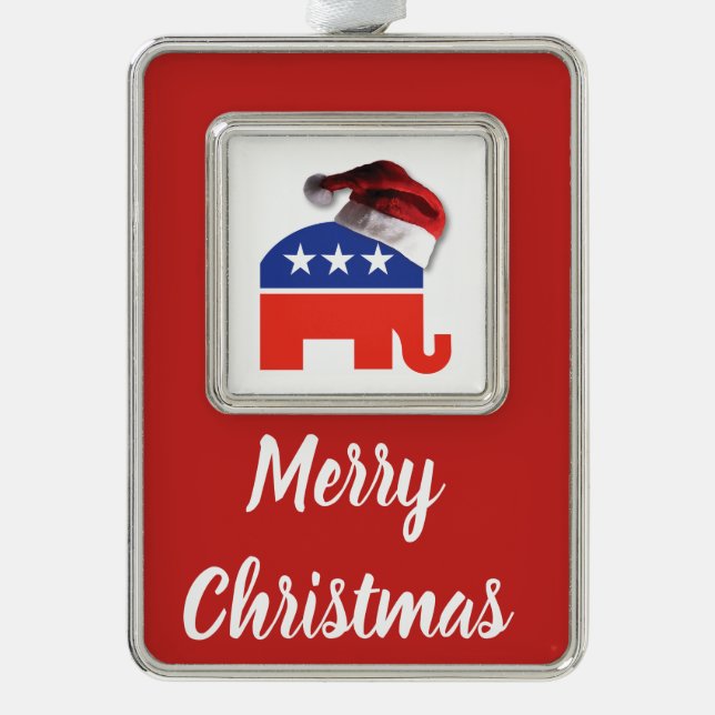 Republican Elephant wearing a Santa Claus Hat Silver Plated Framed Ornament (Front)