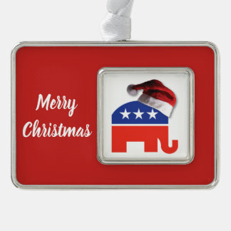 Republican Elephant wearing a Santa Claus hat Silver Plated Framed Ornament
