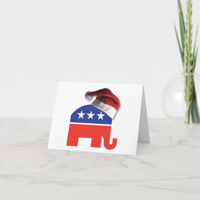 Republican Elephant wearing a Santa Claus Hat Thank You Card (Front)