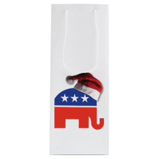 Republican Elephant Wearing a Santa Claus Hat Wine Gift Bag