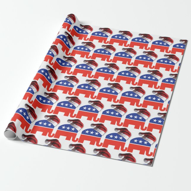 Republican Elephant wearing a Santa Claus Hat Wrapping Paper (Unrolled)