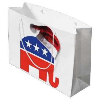 Republican Elephant with a Santa Claus Hat on Large Gift Bag