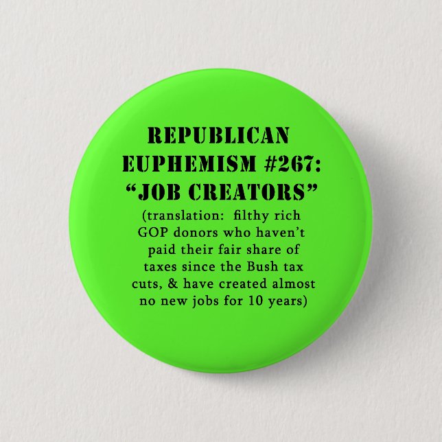 Republican Euphemism Job Creators JOKE 6 Cm Round Badge (Front)