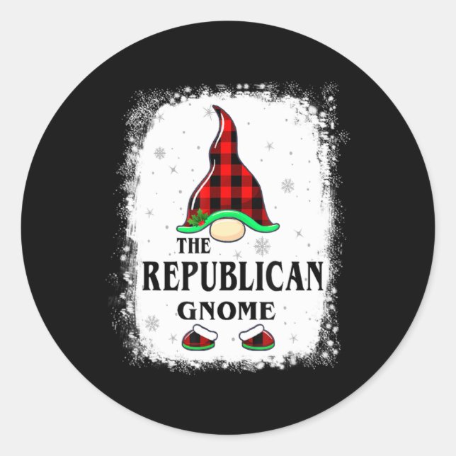 Republican Gnome Buffalo Plaid Matching Family Xma Classic Round Sticker (Front)