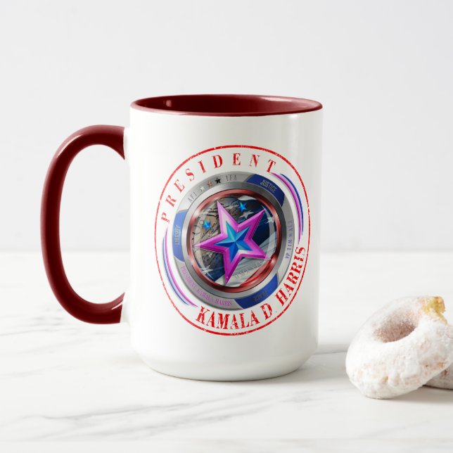 Republican Harris-Walz Dual Stamp Medallion Mug (With Donut)
